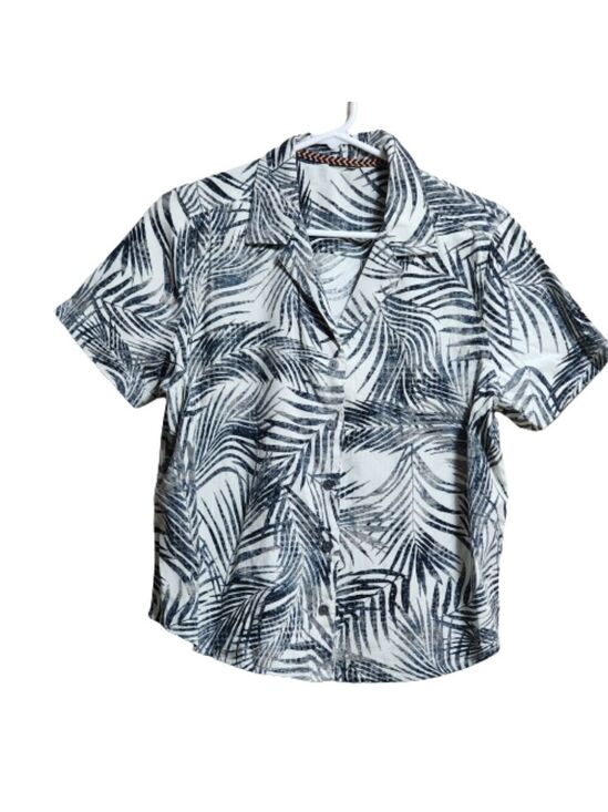 Tops - White Short sleeve button-down palm leaves print color dark green size medium